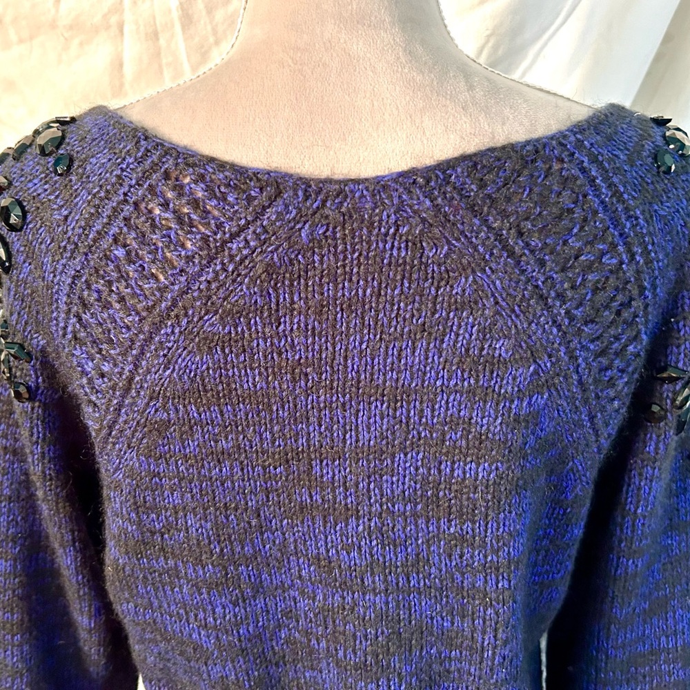 Victoria’s Secret Blue, Black Beaded Boatneck Sweater, Size S - Picture 9 of 10